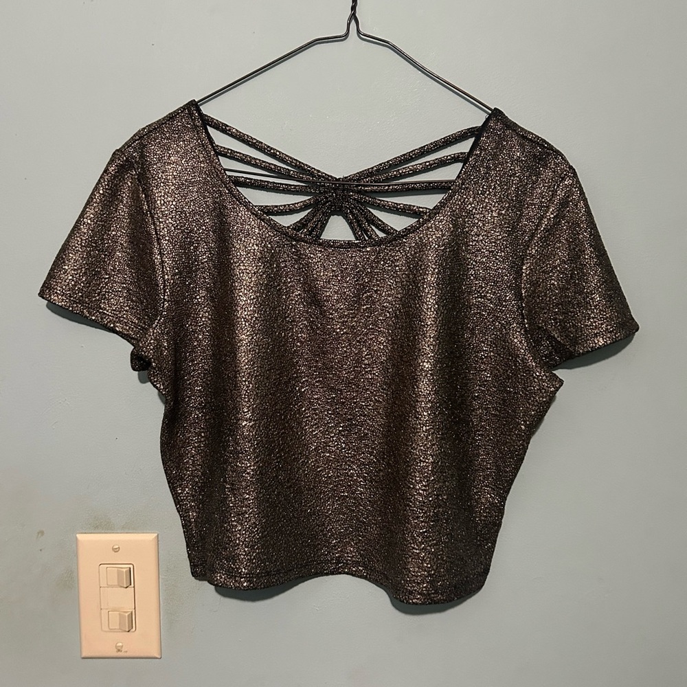 NWOT Forever 21 Black Crop Blouse with Cut Out Design